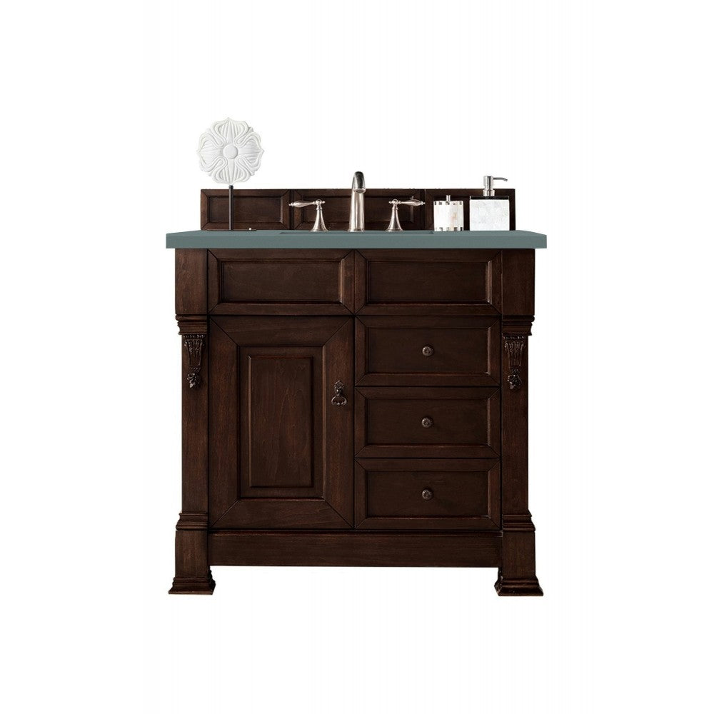 Brookfield 36" Single Vanity, Burnished Mahogany w/ 3 CM Cala Blue Quartz Top