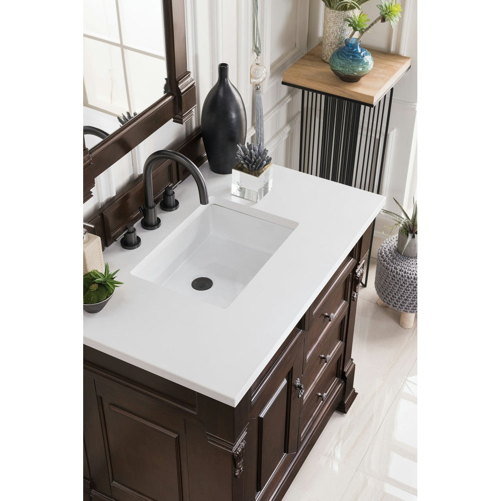 Brookfield 36" Single Vanity Burnished Mahogany w/ 3 CM Classic White Quartz Top