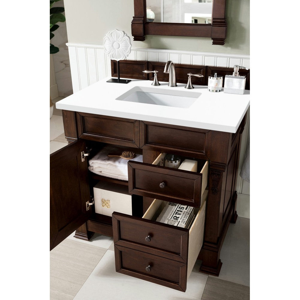 Brookfield 36" Single Vanity Burnished Mahogany w/ 3 CM Classic White Quartz Top