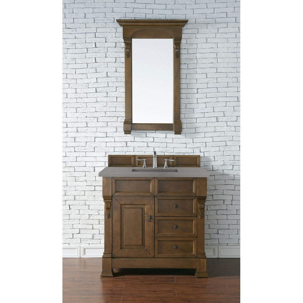 Brookfield 36" Single Vanity, Country Oak w/ 3 CM Gray Expo Quartz Top