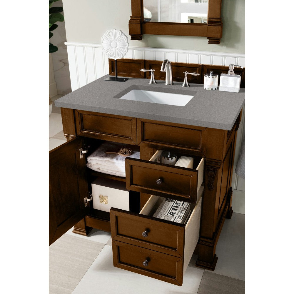 Brookfield 36" Single Vanity, Country Oak w/ 3 CM Gray Expo Quartz Top