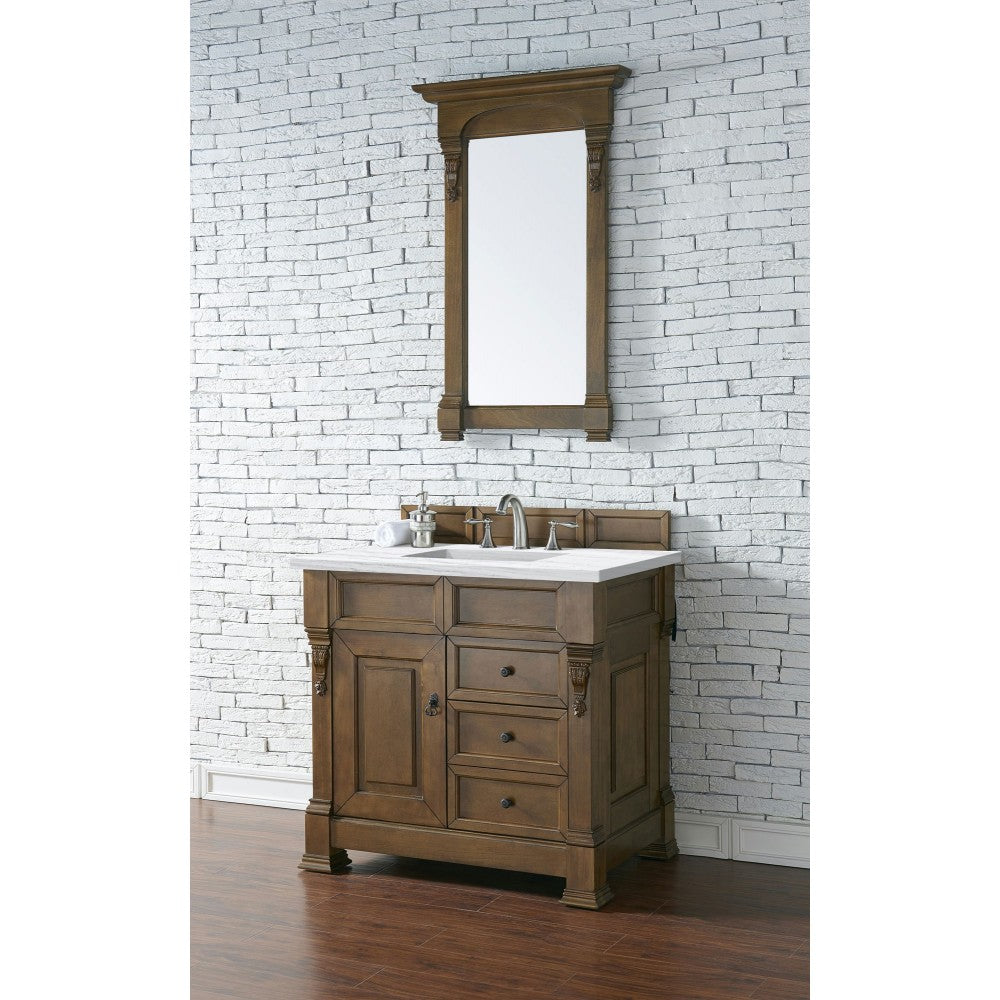 Brookfield 36" Single Vanity, Country Oak w/ 3 CM Arctic Fall Solid Surface Top