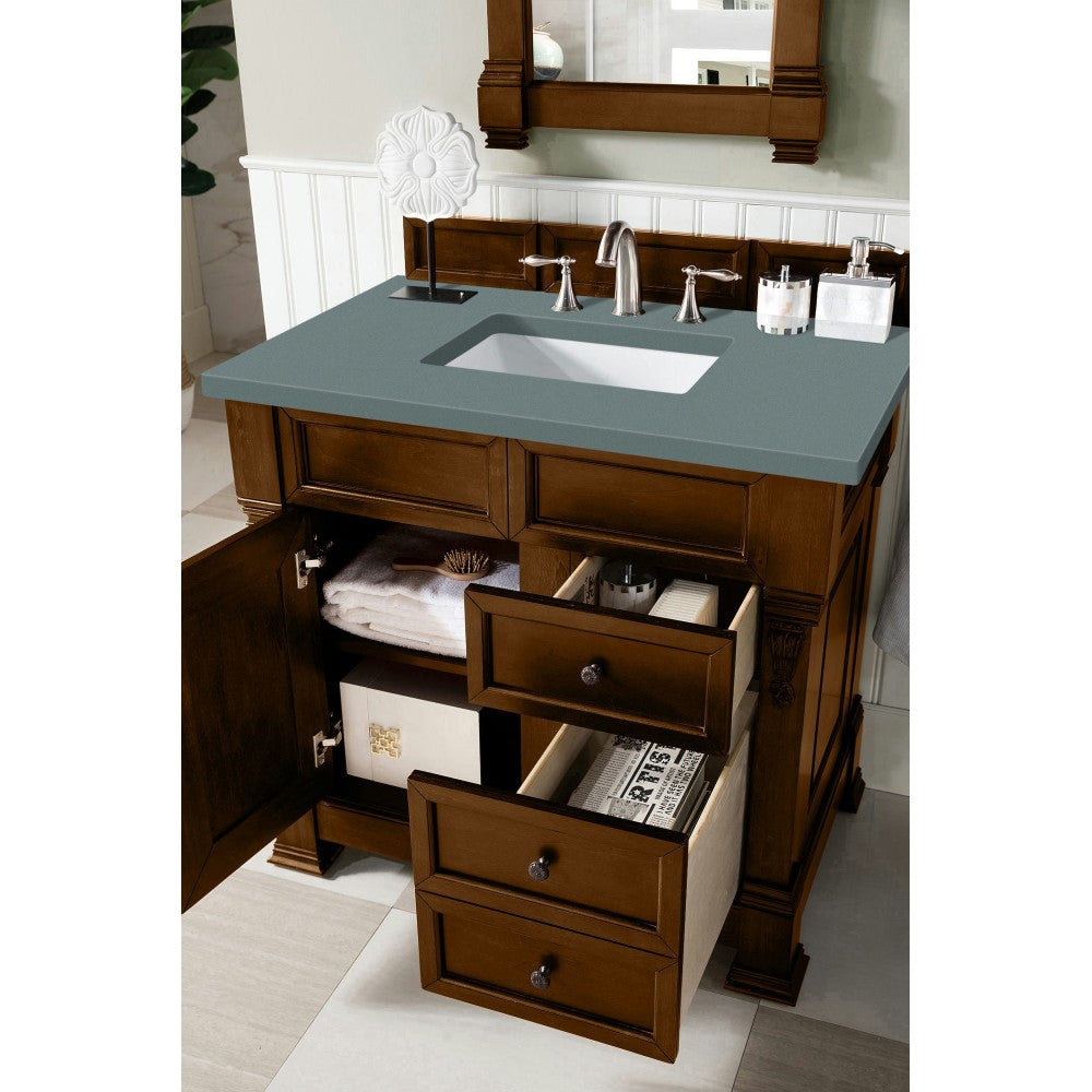 Brookfield 36" Single Vanity, Country Oak w/ 3 CM Cala Blue Quartz Top