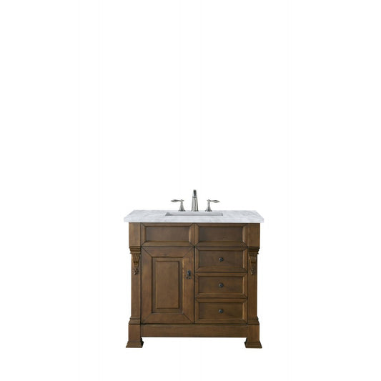 Brookfield 36" Single Vanity, Country Oak w/ 3 CM Carrara Marble Top