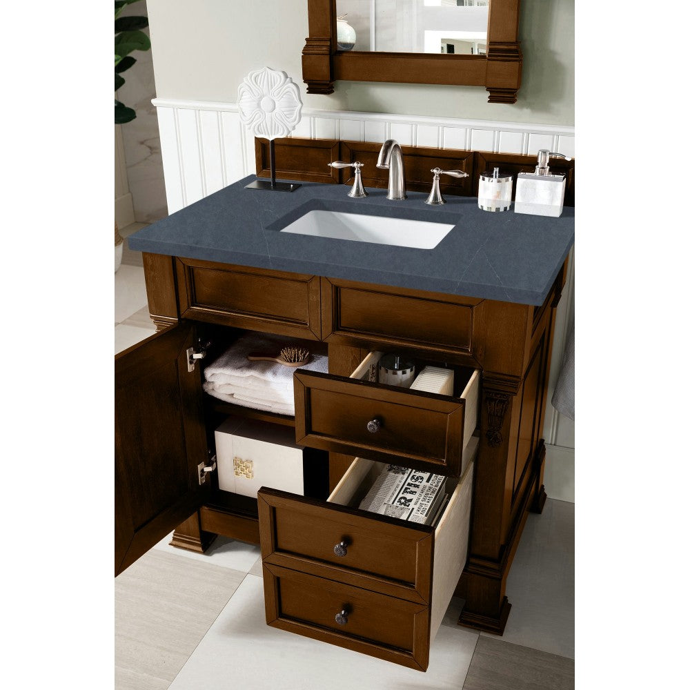 Brookfield 36" Single Vanity, Country Oak w/ 3 CM Charcoal Soapstone Quartz Top