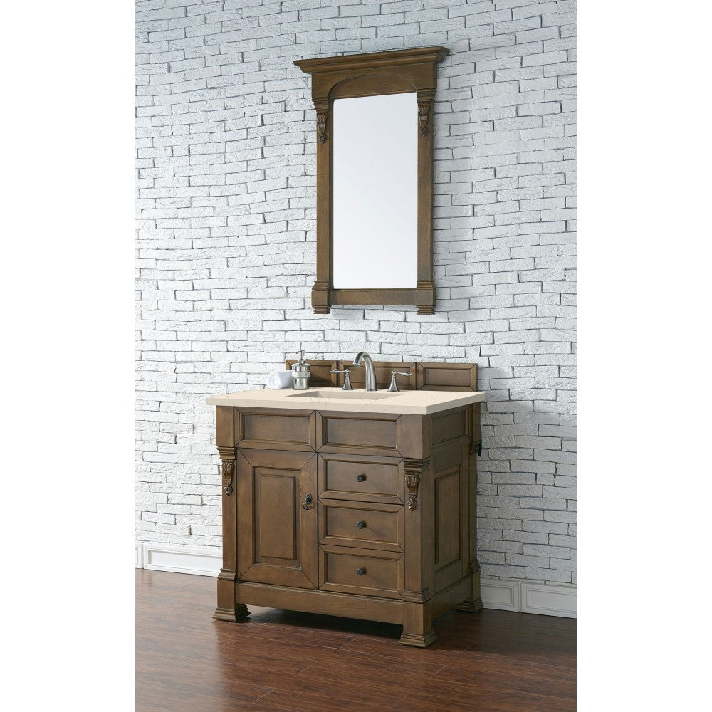 Brookfield 36" Single Vanity, Country Oak w/ 3 CM Eternal Marfil Quartz Top
