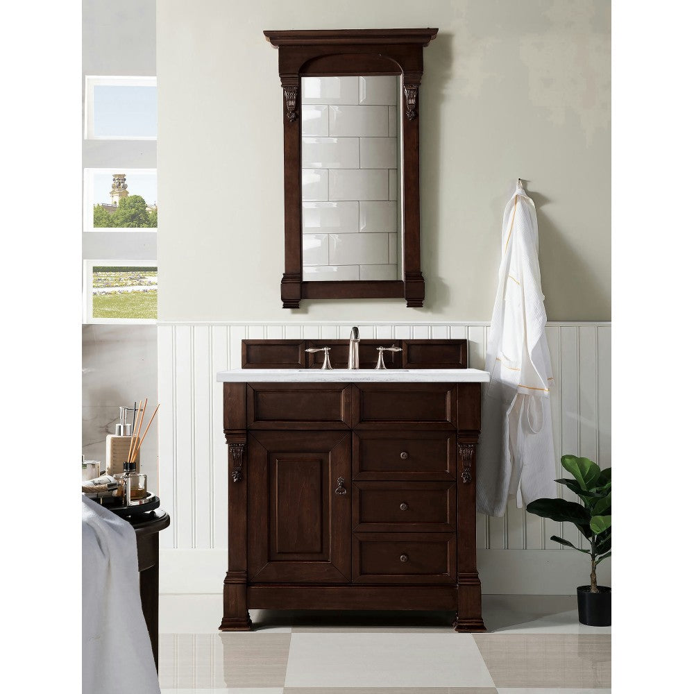 Brookfield 36" Single Vanity Mahogany w/3 CM Arctic Fall Solid Surface Top