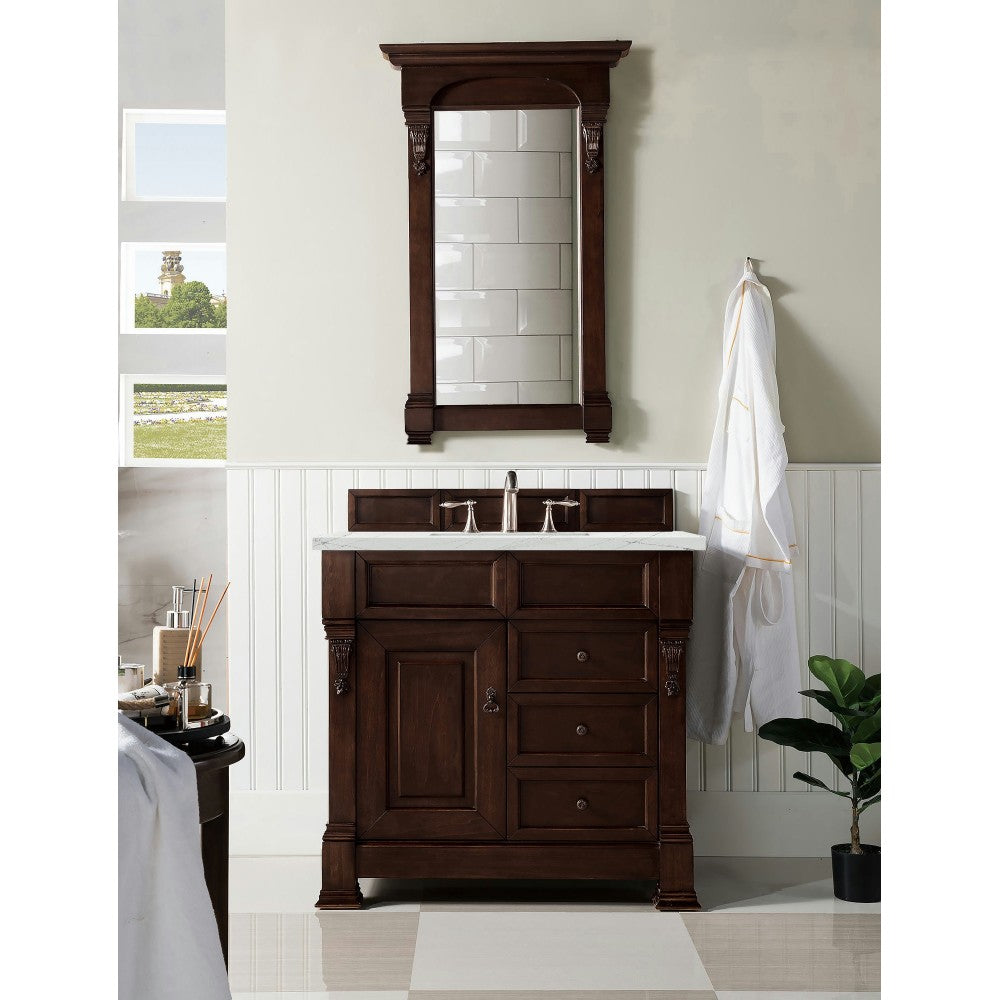 Brookfield 36" Single Vanity Mahogany w/3 CM Ethereal Noctis Quartz Top