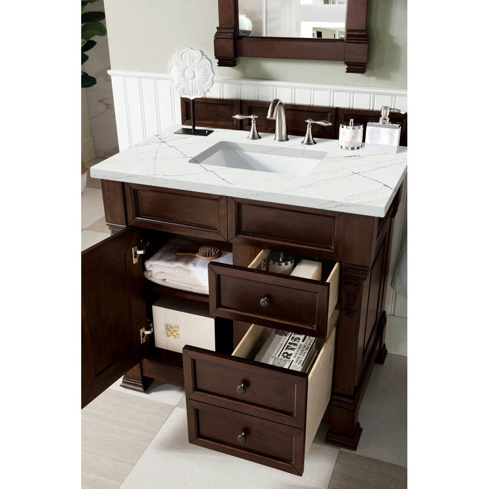 Brookfield 36" Single Vanity Mahogany w/3 CM Ethereal Noctis Quartz Top