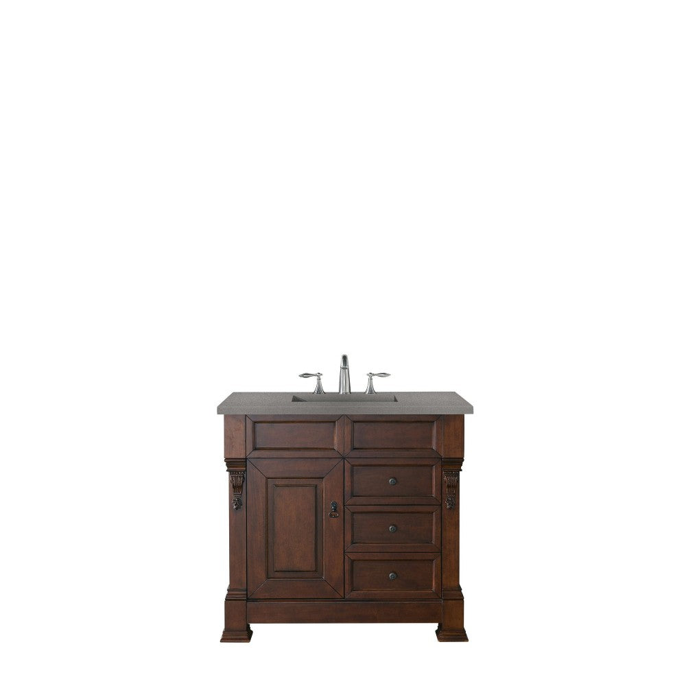 Brookfield 36" Single Vanity, Warm Cherry w/ 3 CM Gray Expo Quartz Top