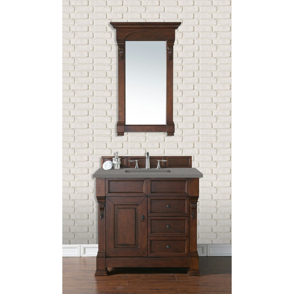 Brookfield 36" Single Vanity, Warm Cherry w/ 3 CM Gray Expo Quartz Top