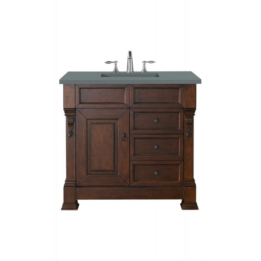 Brookfield 36" Single Vanity, Warm Cherry w/ 3 CM Cala Blue Quartz Top