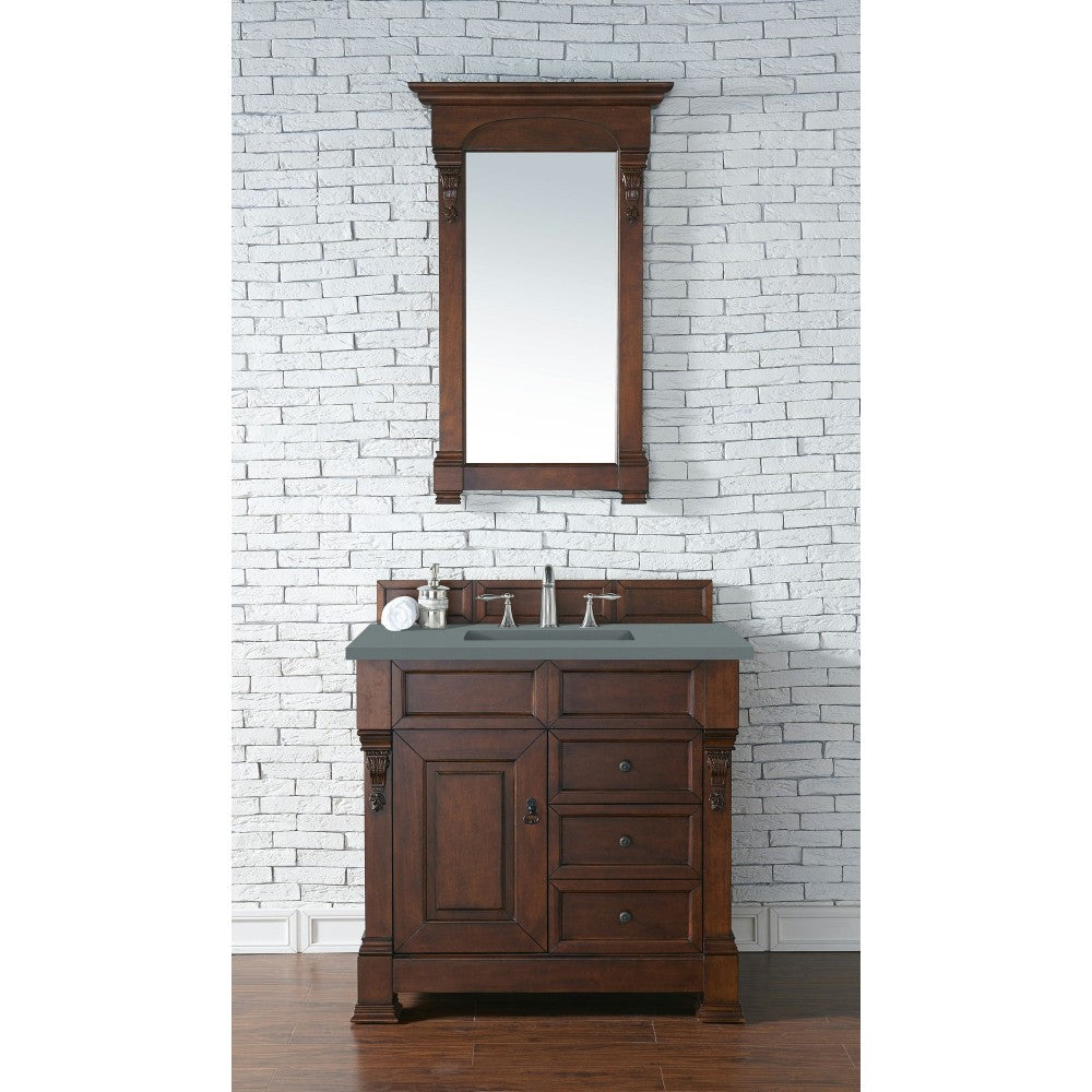 Brookfield 36" Single Vanity, Warm Cherry w/ 3 CM Cala Blue Quartz Top
