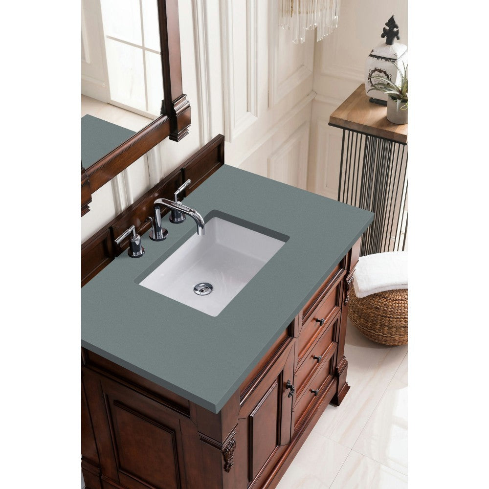 Brookfield 36" Single Vanity, Warm Cherry w/ 3 CM Cala Blue Quartz Top