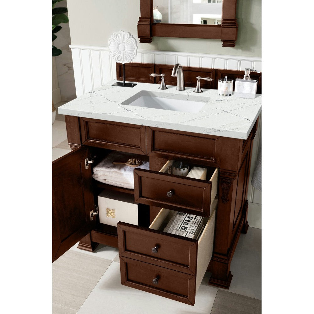 Brookfield 36" Single Vanity, Warm Cherry w/ 3 CM Ethereal Noctis Quartz Top