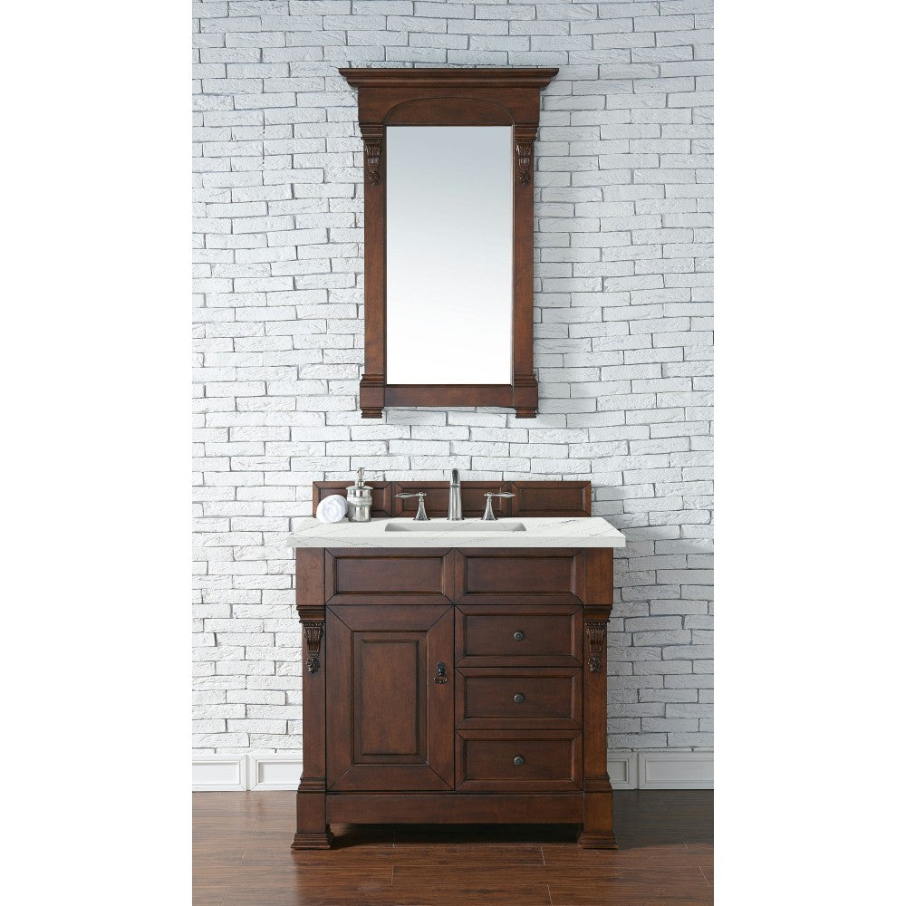 Brookfield 36" Single Vanity, Warm Cherry w/ 3 CM Ethereal Noctis Quartz Top