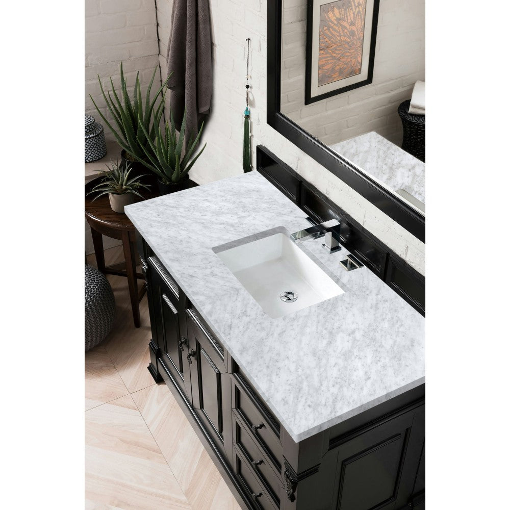 Brookfield 48" Single Vanity, Antique Black w/ 3 CM Carrara Marble Top