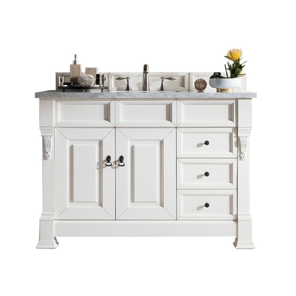 Brookfield 48" Single Vanity, Bright White w/ 3 CM Carrara Marble Top