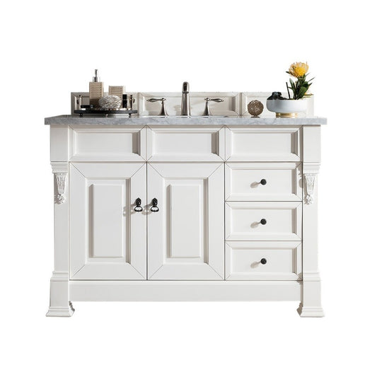 Brookfield 48" Single Vanity, Bright White w/ 3 CM Carrara Marble Top
