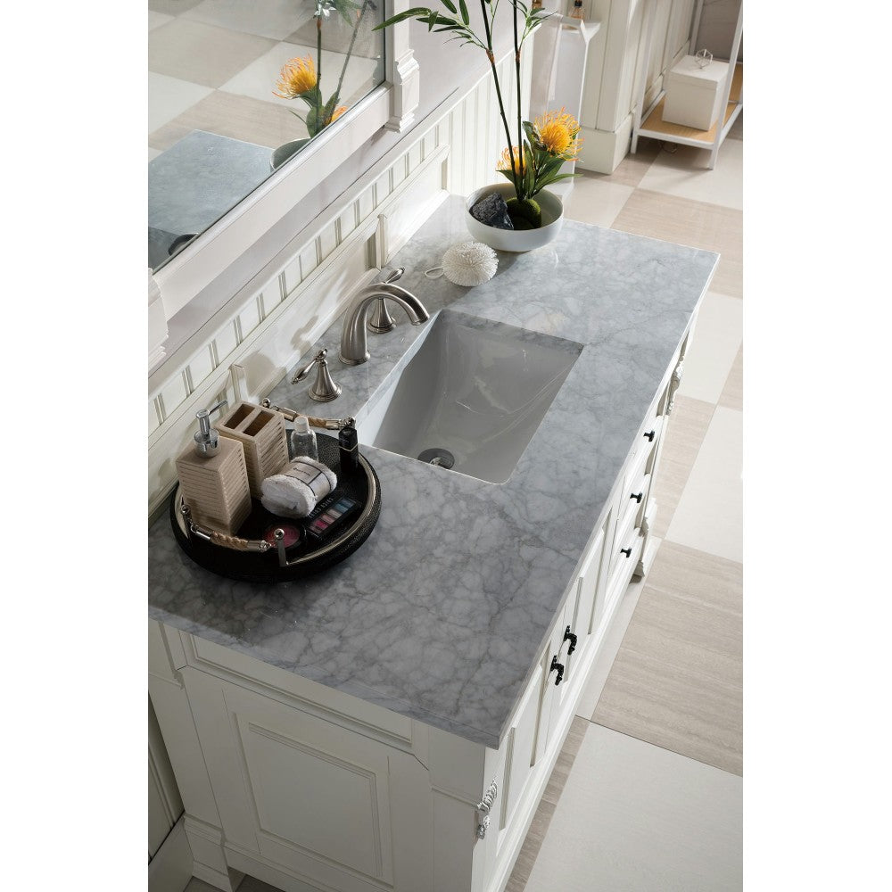Brookfield 48" Single Vanity, Bright White w/ 3 CM Carrara Marble Top