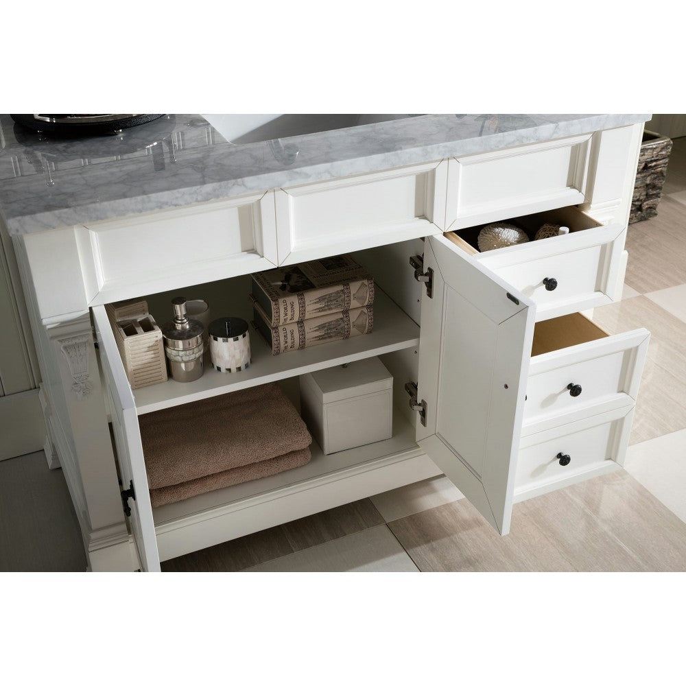 Brookfield 48" Single Vanity, Bright White w/ 3 CM Carrara Marble Top