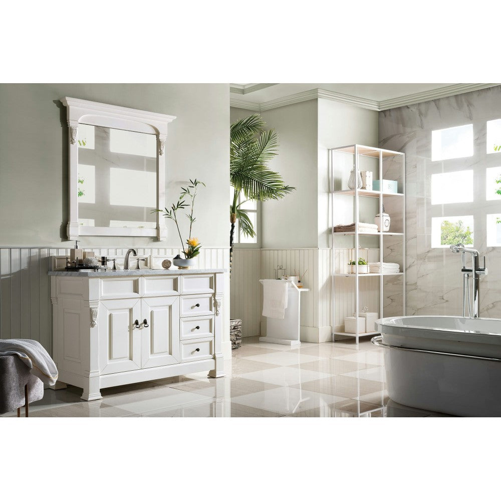 Brookfield 48" Single Vanity, Bright White w/ 3 CM Carrara Marble Top