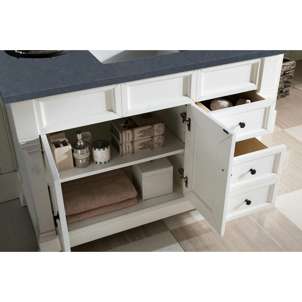 Brookfield 48" Single Vanity, Bright White w/ 3 CM Charcoal Soapstone Quartz Top