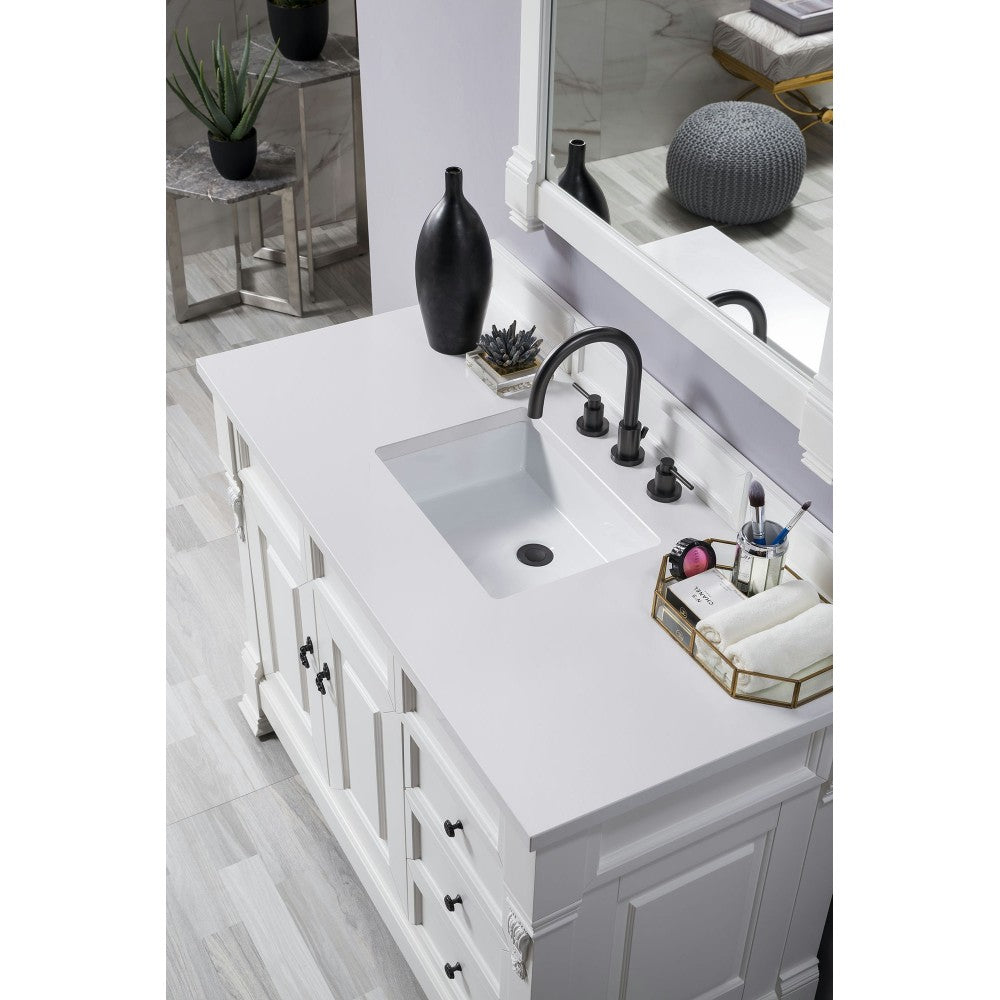 Brookfield 48" Single Vanity, Bright White w/ 3 CM Classic White Quartz Top