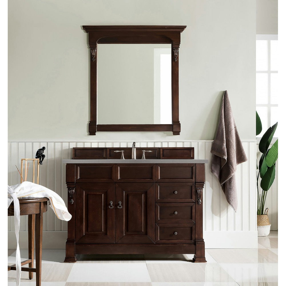 Brookfield 48" Single Vanity, Burnished Mahogany w/ 3 CM Gray Expo Quartz Top