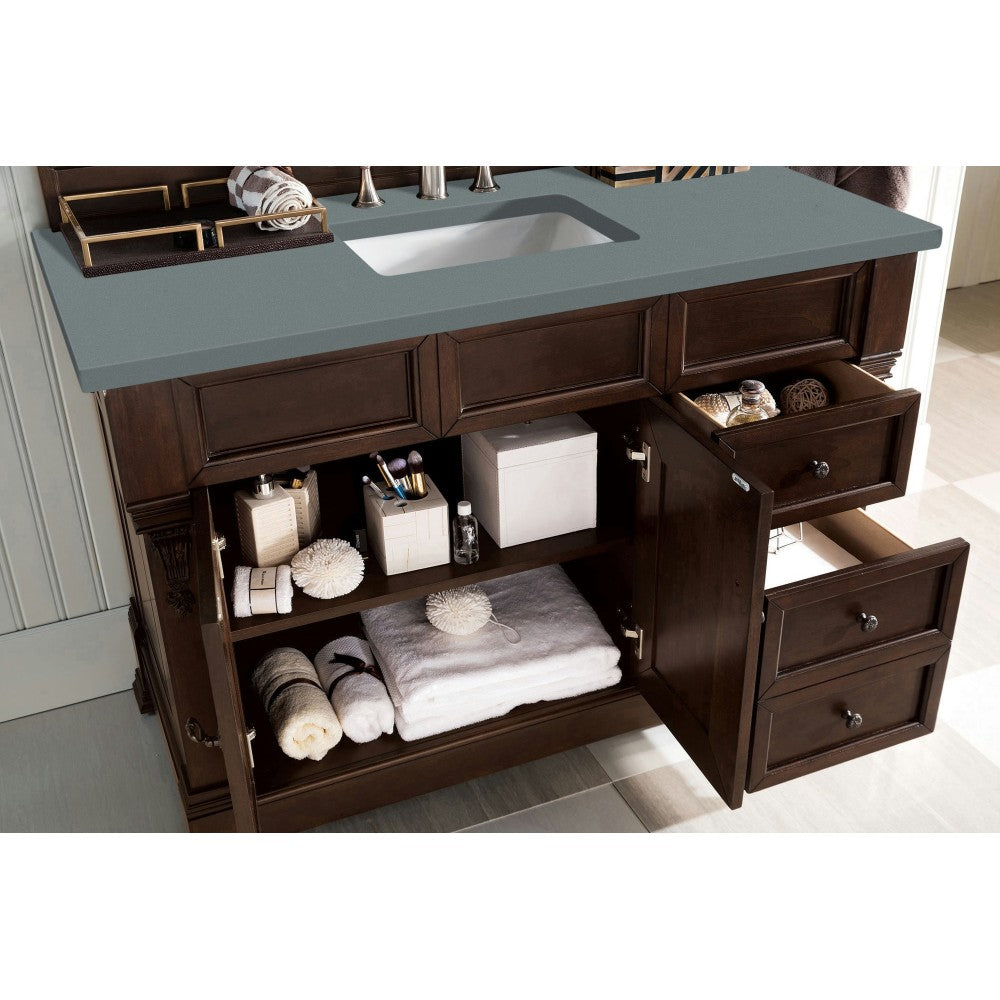 Brookfield 48" Single Vanity, Burnished Mahogany w/ 3 CM Cala Blue Quartz Top