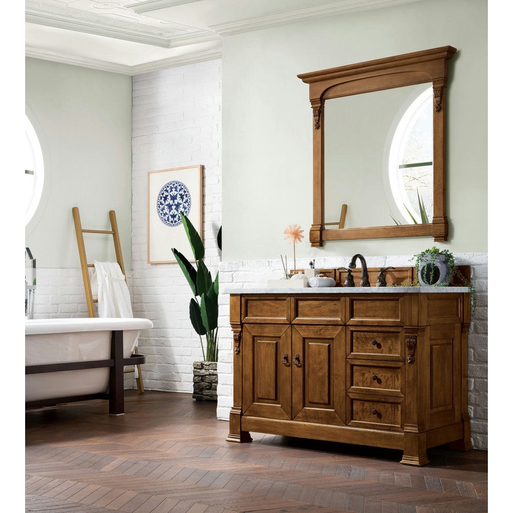 Brookfield 48" Single Vanity, Country Oak w/ 3 CM Carrara Marble Top