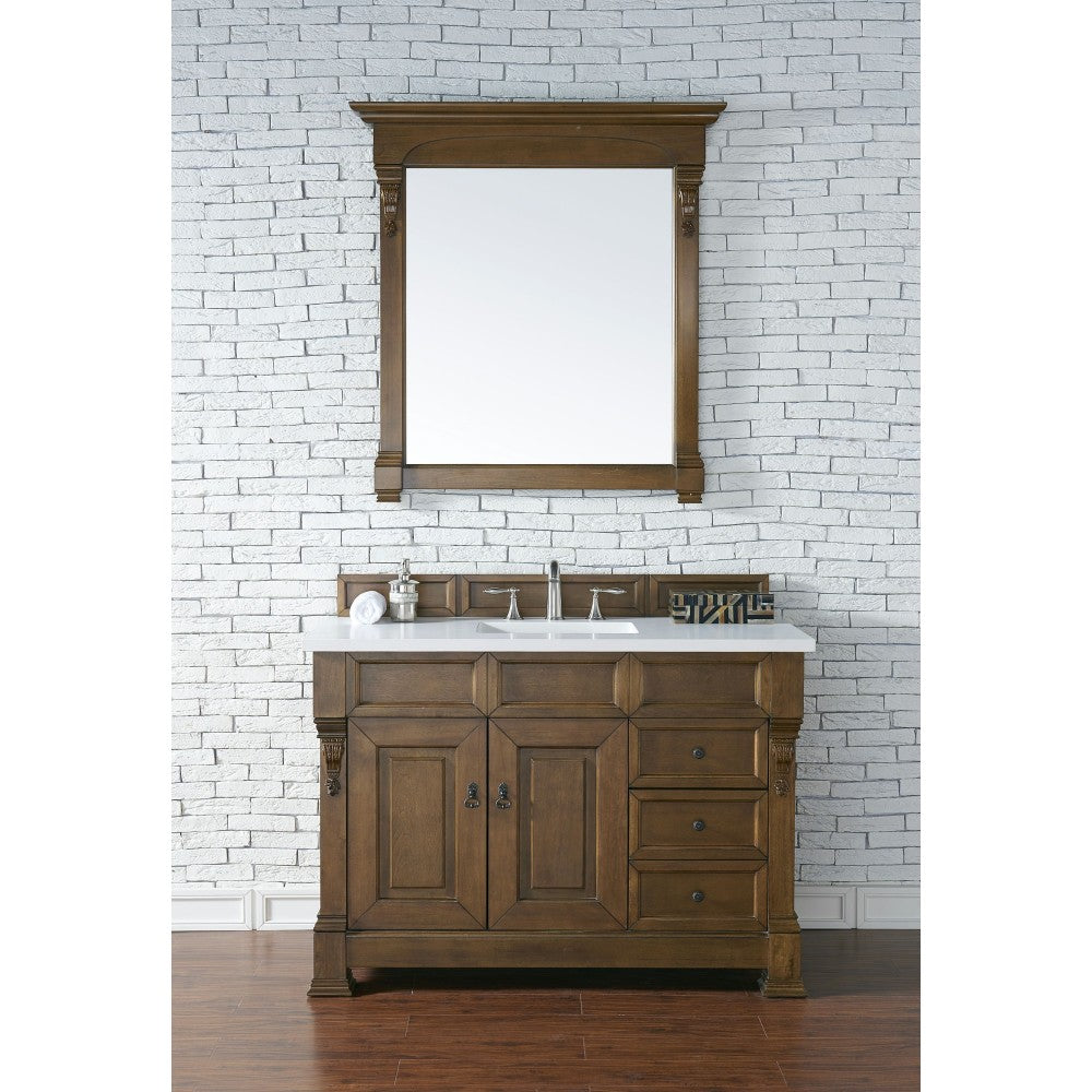 Brookfield 48" Single Vanity, Country Oak w/ 3 CM Classic White Quartz Top