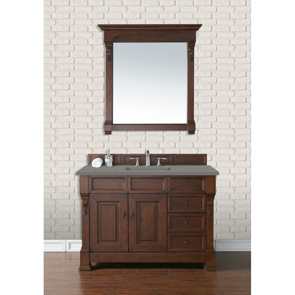 Brookfield 48" Single Vanity, Warm Cherry w/ 3 CM Gray Expo Quartz Top