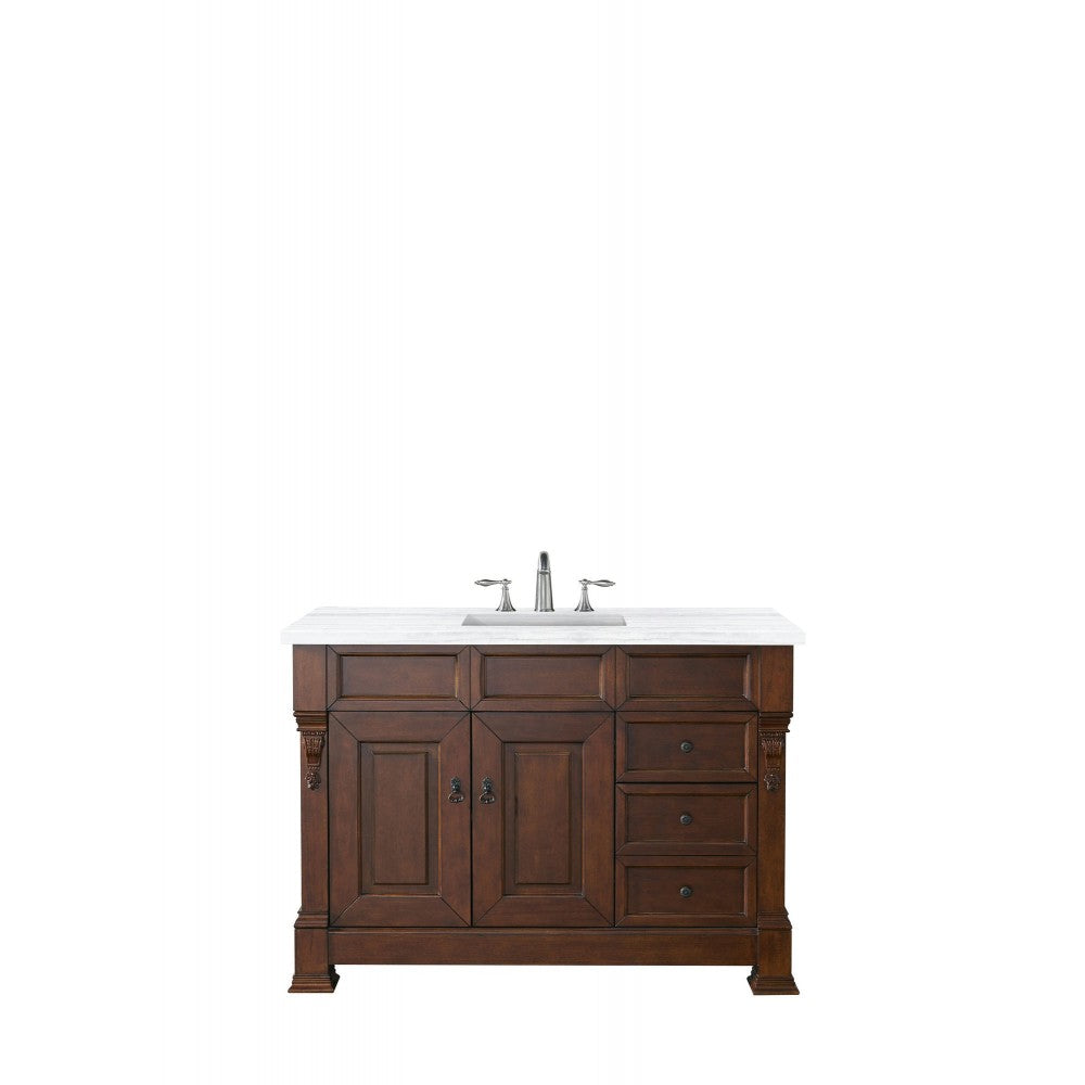 Brookfield 48" Single Vanity, Warm Cherry w/ 3 CM Arctic Fall Solid Surface Top