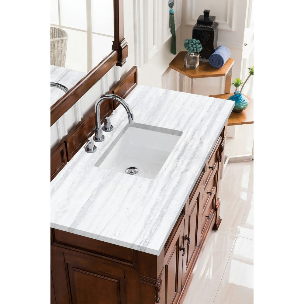 Brookfield 48" Single Vanity, Warm Cherry w/ 3 CM Arctic Fall Solid Surface Top