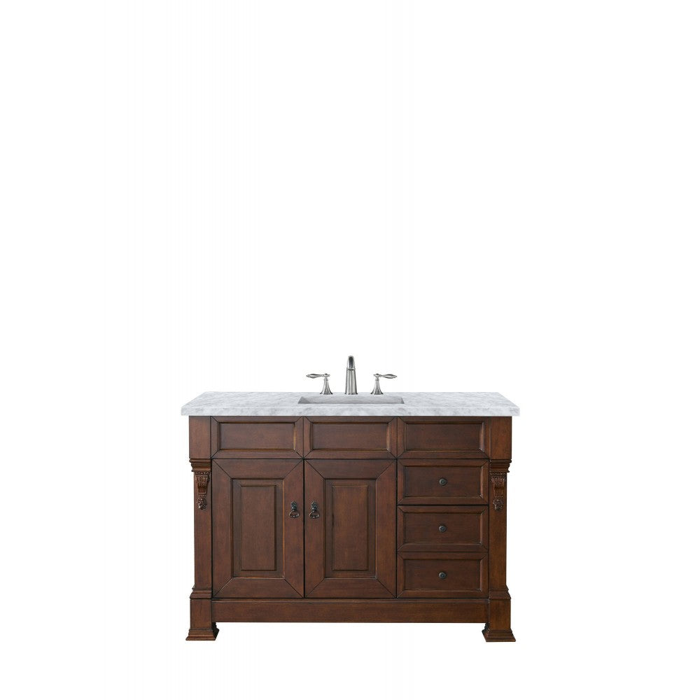 Brookfield 48" Single Vanity, Warm Cherry w/ 3 CM Carrara Marble Top