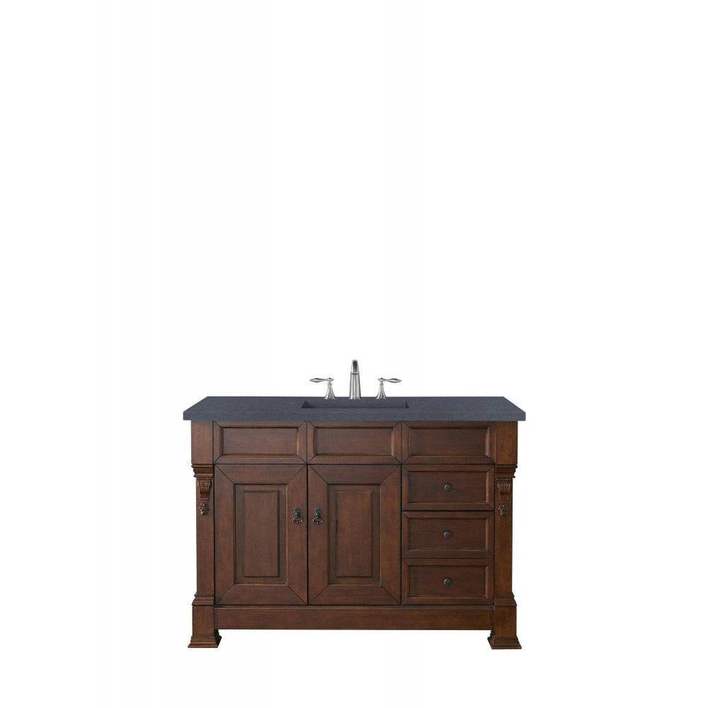 Brookfield 48" Single Vanity, Warm Cherry w/ 3 CM Charcoal Soapstone Quartz Top