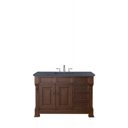 Brookfield 48" Single Vanity, Warm Cherry w/ 3 CM Charcoal Soapstone Quartz Top