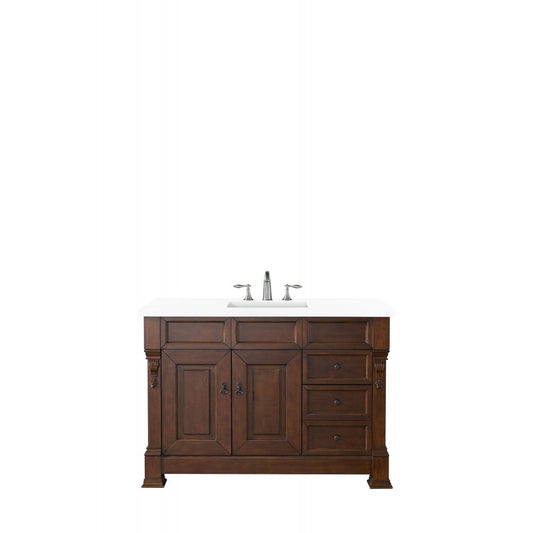 Brookfield 48" Single Vanity, Warm Cherry w/ 3 CM Classic White Quartz Top