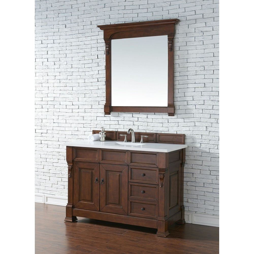 Brookfield 48" Single Vanity, Warm Cherry w/ 3 CM Classic White Quartz Top