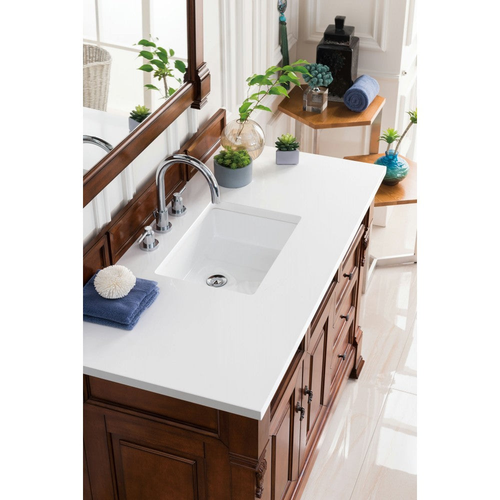 Brookfield 48" Single Vanity, Warm Cherry w/ 3 CM Classic White Quartz Top