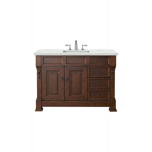 Brookfield 48" Single Vanity, Warm Cherry w/ 3 CM Ethereal Noctis Quartz Top