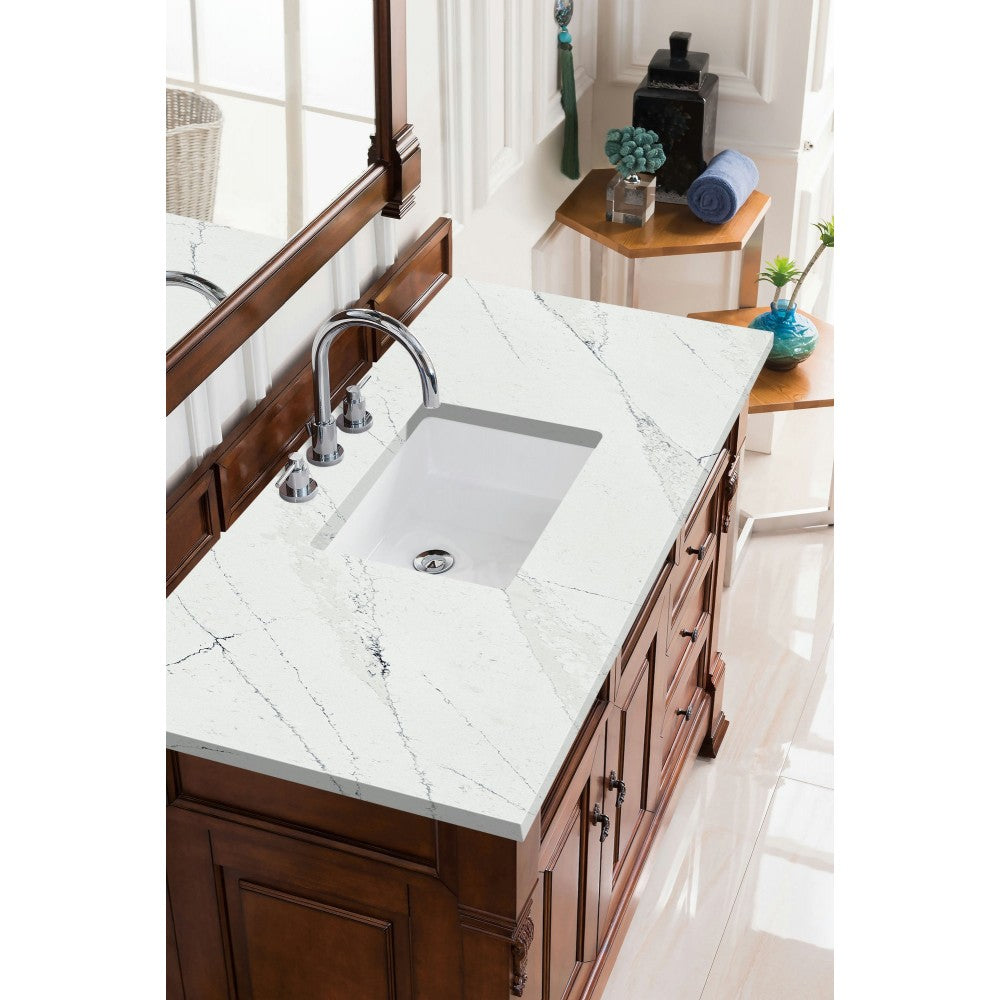 Brookfield 48" Single Vanity, Warm Cherry w/ 3 CM Ethereal Noctis Quartz Top