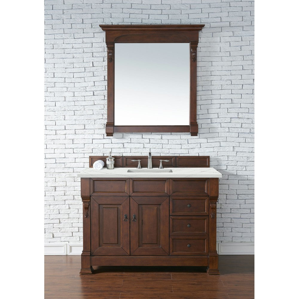 Brookfield 48" Single Vanity, Warm Cherry w/ 3 CM Ethereal Noctis Quartz Top