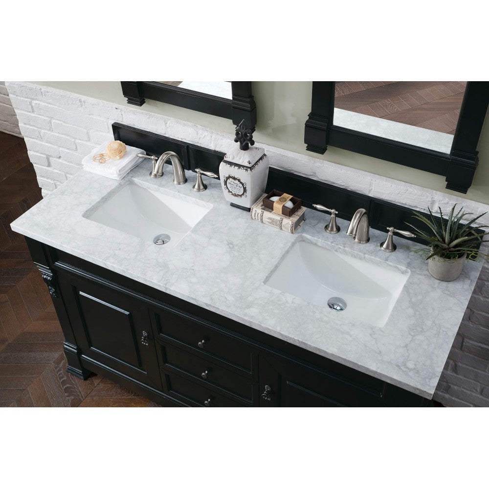 Brookfield 60" Double Vanity, Antique Black w/ 3 CM Carrara Marble Top
