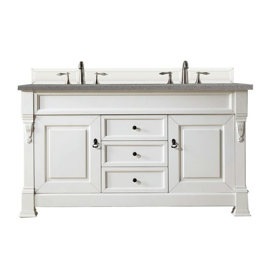 Brookfield 60" Double Vanity, Bright White w/ 3 CM Gray Expo Quartz Top