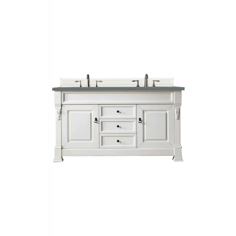 Brookfield 60" Double Vanity, Bright White w/ 3 CM Cala Blue Quartz Top
