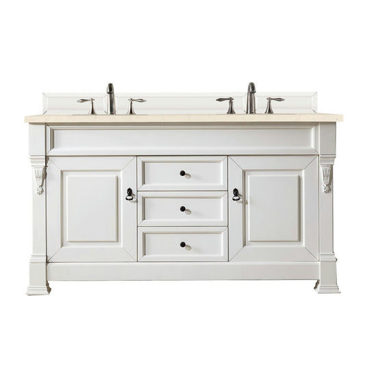 Brookfield 60" Double Vanity, Bright White w/ 3 CM Eternal Marfil Quartz Top