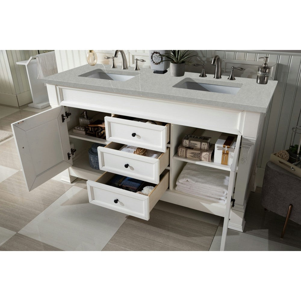 Brookfield 60" Double Vanity, Bright White w/ 3 CM Eternal Serena Quartz Top