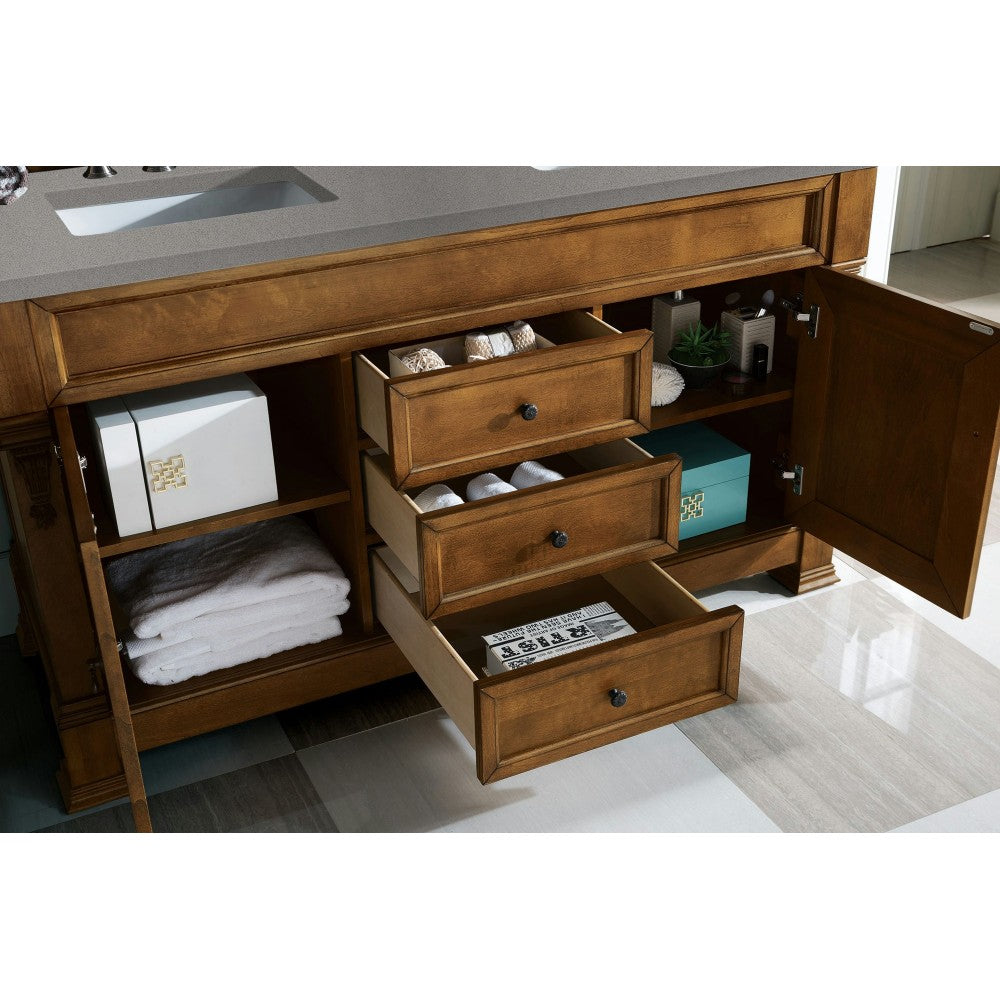 Brookfield 60" Double Vanity, Country Oak w/ 3 CM Gray Expo Quartz Top